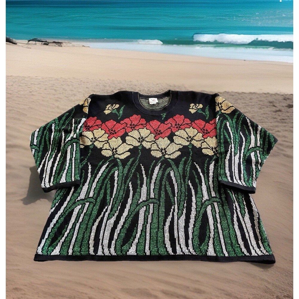 Nutcracker Brand Christmas Floral Sweater Shiny Sparkle USA Made Lady 2X